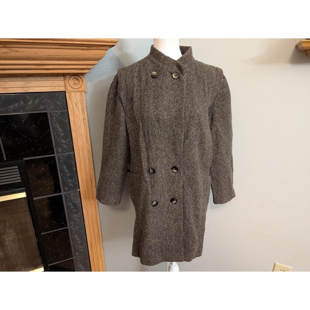 Vintage Arlette Wool Tweed Coat Made in USA Brown Herringbone Wool